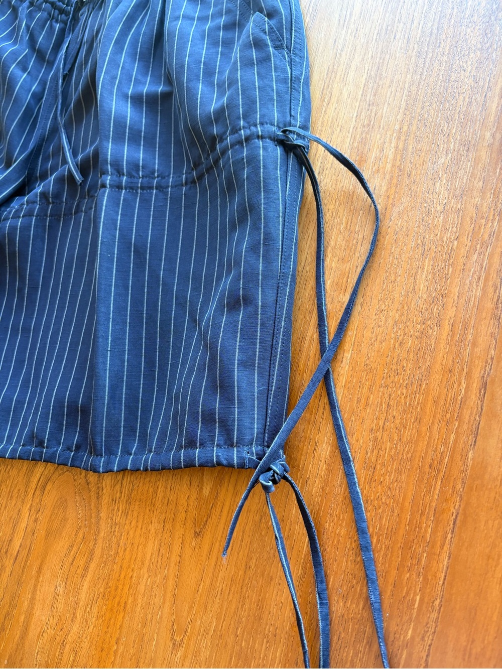 Jean Paul Gaultier Navy Pinstripe Gathered Drawstring Shorts - Picture 14 of 14